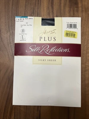 Hanes Control Top Pantyhose Silk Reflections Silky Sheer Jet Black Sz Two Plus - Image 1 of 4