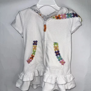 Flapdoodles Toddler Girls Size 2T White Terry Zip Swim Coverup Hooded - Picture 1 of 4