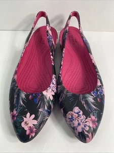 Crocs Eve Tropical Sling back Flat donna taglia 9 nero/rosa ottimo - Foto 1 di 7