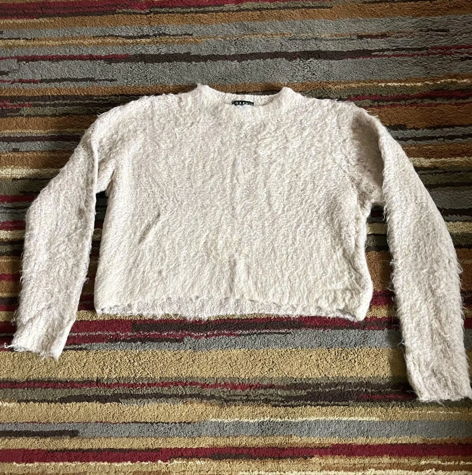 Suéter feminino Obey bege médio malha difusa gola redonda pulôver mistura de lã aconchegante - Imagem 1 de 4