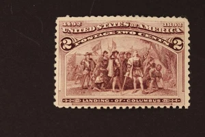 UNITED STATES POSTAGE STAMP 2C LANDING OF COLUMBUS #231a MH BROKEN HAT - Picture 1 of 2