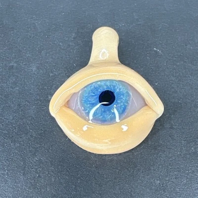 Handmade Glass Art Eyeball Pendant Peach & Blue Borosilicate Handblown Heady - Image 1 of 4