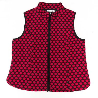 Red White Polka Dot Knit Vest PL Kim Rogers Petites Full Zip - Image 1 of 4