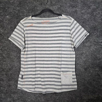Mammut T 恤女式 L 灰色条纹棉刺绣口袋学院风海滩 — 第 1/4 张图片