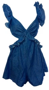 Azul S Fashion Go Light Denim Halter Mameluco Culottes Grandes Correas con Volantes - Imagen 1 de 8