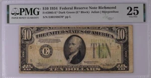 Fr. 2005-E* $10 1934 Dark Green Seal Federal Reserve Star Note. PMG 25. POP 2. - Picture 1 of 2