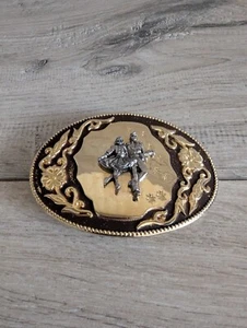 Cinturón de baile cuadrado vintage tono dorado y plateado hebilla ovalada - Imagen 1 de 4