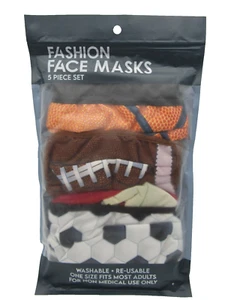 Fashion Face Masks 5 Piece Set Ball Sports Washable Reusable - NEW - Picture 1 of 3