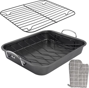 Nonstick Roasting Pan with Rack, 16 Inch x 11.5 Inch Rectangular Roaster Set for - Picture 1 of 12