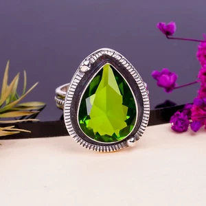 Peridot Ring, 925 Sterling Silver Jewelry Ring, Gemstone Ring, Gift For Her - Picture 1 of 4