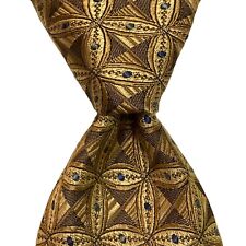 ROBERT TALBOTT Best of Class Mens Silk Necktie Designer Geometric Gold/Brown EUC