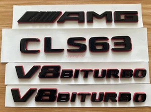 Black RED CLS63 AMG V8 BITURBO Emblem Badge Sticker Set For Mercedes Benz - Picture 1 of 10