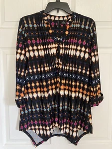 NEW DIRECTIONS Women's Shirt Blouse Roll Tab Sleeve Stretch Pleat Button Sz Med - Picture 1 of 6