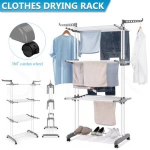 3 Tiers Foldable Garment Hanger Clothes Airer Drying Rack Laundry Support Horse - Picture 1 of 13