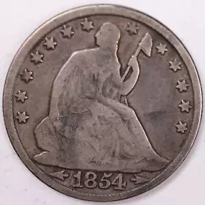Medio dólar Liberty Sentated 1854-O, moneda circulada finamente, tienda #H854O01 - Imagen 1 de 2