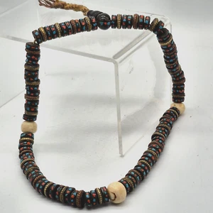 Vintage TIBETAN PRAYER BEADS (Mala) Handmade Yak Bone w/ Inlaid Coral Turquoise - Picture 1 of 4