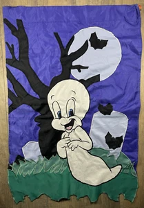 Vintage Casper the Friendly Ghost 27X38 Banner Flag Halloween Bats Cemetary Hang - Picture 1 of 9