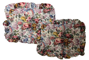 2 Ralph Lauren Allison Floral Pillow Shams ~ Standard Size ~ Ruffled
