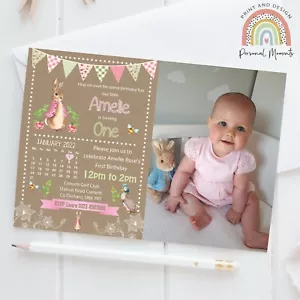 Personalised Peter Rabbit Photo 1st Birthday Party Invitations Flopsy Bunny x10 - Picture 1 of 3