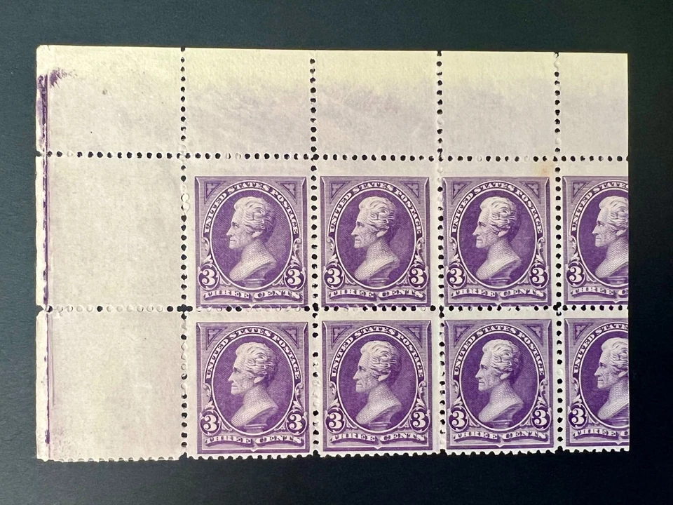 1894 US #253 – Top Corner BLOCK of (6) W/ Selvage, 3c Jackson – M, OG, H (4 MNH) - Image 1 of 4