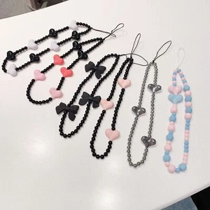 Mobile Strap Phone Charm Bow Beads Chain Anti-Lost Phone Lanyard Pendant - Picture 1 of 14