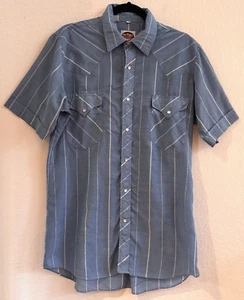 Vintage Miller Western Wear Shirt Mens 16 Pearl Snap Button Striped Blue White - Picture 1 of 9