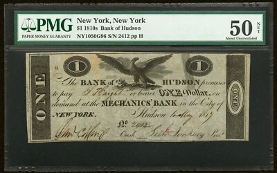 1817 Hudson, NY - Bank of Hudson $1 - PMG 50 - RARE & CHOICE EARLY NOTE! - Image 1 of 2