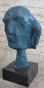 Abstract Bronze Metal Head Face Bust Sculpture Statue Surrealism Green Patina - Picture 1 of 9