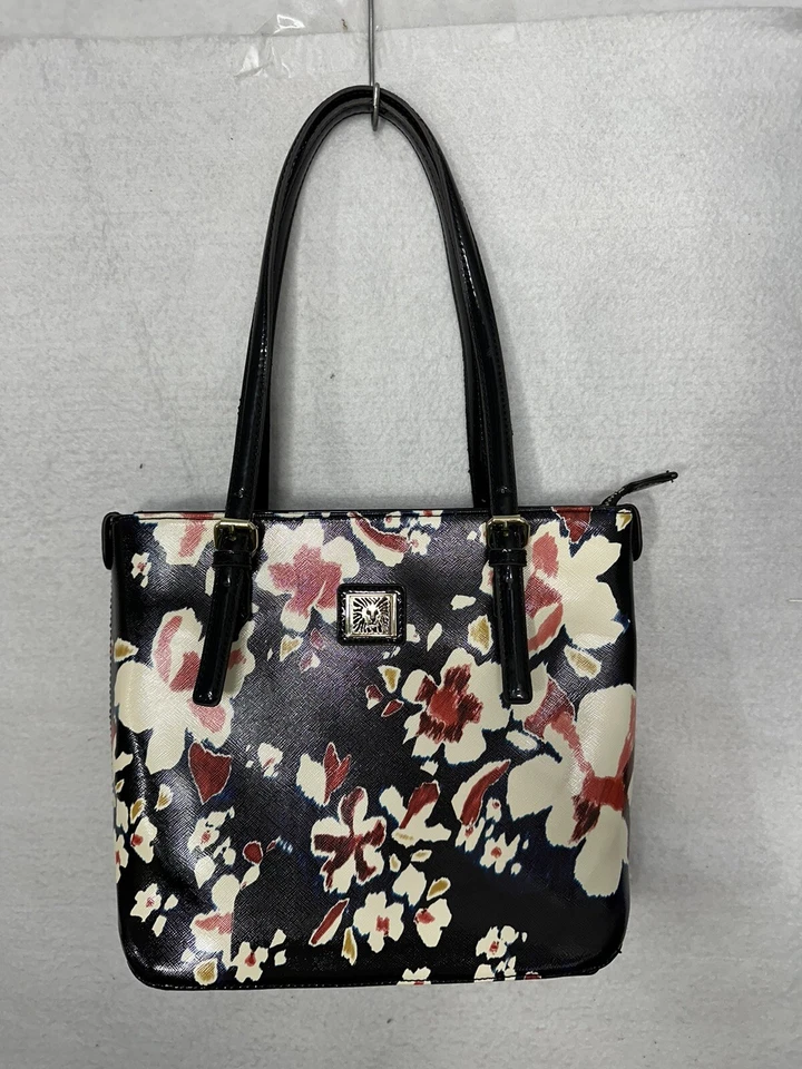 Bolso de Hombro Anne Klein Negro Multicolor Floral Cartera Mediano Ajustable Foto 1 de 4