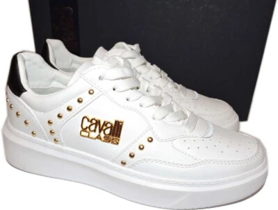 Roberto Cavalli Studded Sneakers White Leather Tennis Athletic Shoes Sz 40  $475 - Image 1 of 4