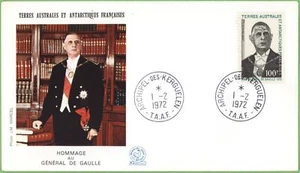 French Antarctic (TAAF/FSAT) 1972 De Gaulle Anniversary 100F, First Day Cover - Picture 1 of 1