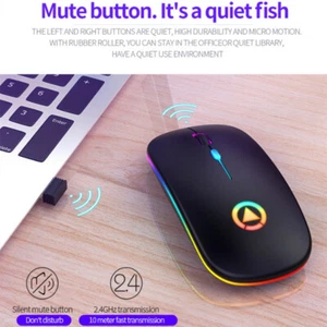 1Pcs Slim 2.4GHz Wireless Mouse Silent USB Mice Rechargeable RGB For PC Laptop - Picture 1 of 15