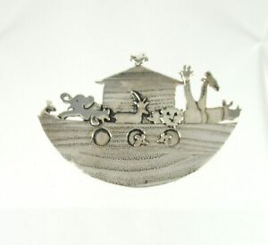 Vintage Solid .925 Sterling Silver Noah's Ark Brooch Pin 2"