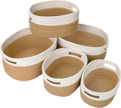 Set Di 5 Cestini Portaoggetti in Cotone Intrecciato, Impilabile Ceste Portaogget - Immagine 1 di 4