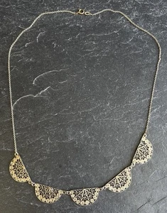 Filigranes 835 Silber Collier, vergoldet, 47 cm (S 6603) - Bild 1 von 3