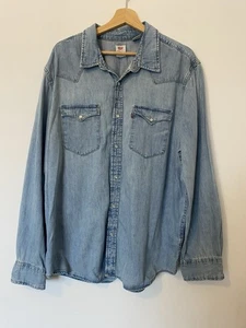 Mens Levis Denim Shirt size XL blue long sleeve Pearl button Slim Fit - Picture 1 of 9