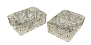 Vintage Crystal Cut Glass Square Ashtrays Set Of 2 Salt Cellars 3"L x 2.25"W - Picture 1 of 5
