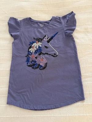 Camiseta púrpura unicornio lentejuelas camisetas más suaves JUMPING BEANS talla 7 para niñas pequeñas Foto 1 de 4