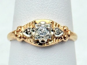 Antiker Art Deco 14k Weiß & Gelbgold Diamant Ehering Ringgröße 5,75 - Bild 1 von 5