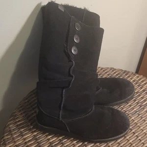 SKECHERS Australia Black Suede Button Tall Boots Womens Size 9.5 Cozy Winter - Picture 1 of 11