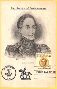 #1110 4° Simón Bolívar 24 de julio 1958 Washington DC, Maxi tarjeta - Imagen 1 de 1