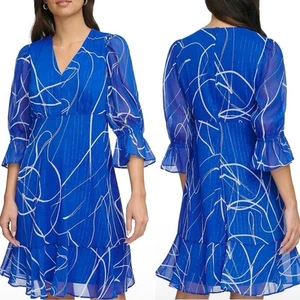 DKNY New w $129 Tags Blue Spring Summer Dress V-Neck Dress Womens Medium 8 - Picture 1 of 8