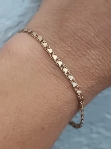 Vintage Solid 3D Reversible Mirrored Heart Bracelet Real 14K Yellow Gold 7" - Picture 1 of 8