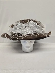 Women's Vintage Derby Sunday Hat Brown And White Bowns Lattice - Picture 1 of 2