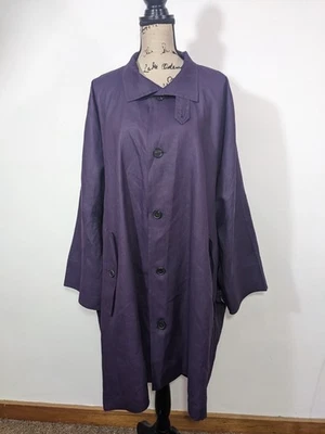 Eskandar Designer Oversized Boxy Fit Linen Blend Raincoat Dark Purple Size 1 - Image 1 of 4