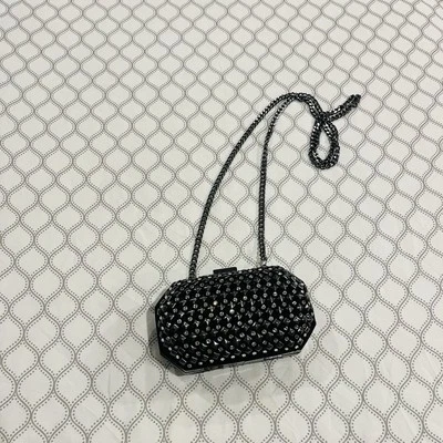 Black H&M Clutch Studs & Rhinestones Converts to Cross Body Detachable Chain - Image 1 of 4