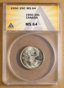 1950 Canada Silver 25 Cents ANACS MS64 - Picture 1 of 4