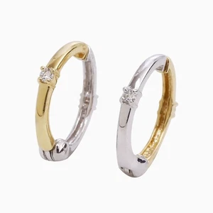18K Solid 2-Tone Gold Pierring Mini Hinged Clip-On Earrings w/Natural Diamonds - Picture 1 of 12