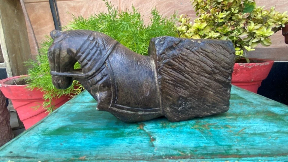 1800 年代古董石头精美手工雕刻美丽马雕像门侧支架  — 第 1/4 张图片