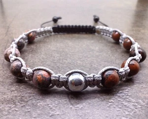 Mens Wrap Bracelet Cuff Wristband Jewellery Bangle Gemstones Beaded Braided Rope - Picture 1 of 5